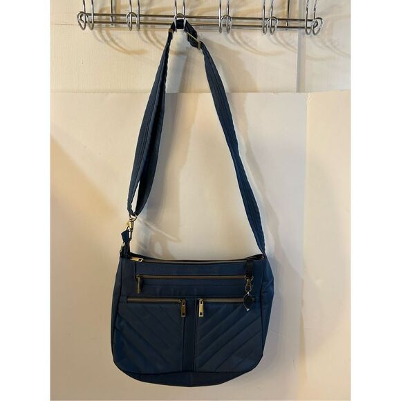 Travelon RFID large purse hooks blue new 10x14" hook adj strap Safety Protection